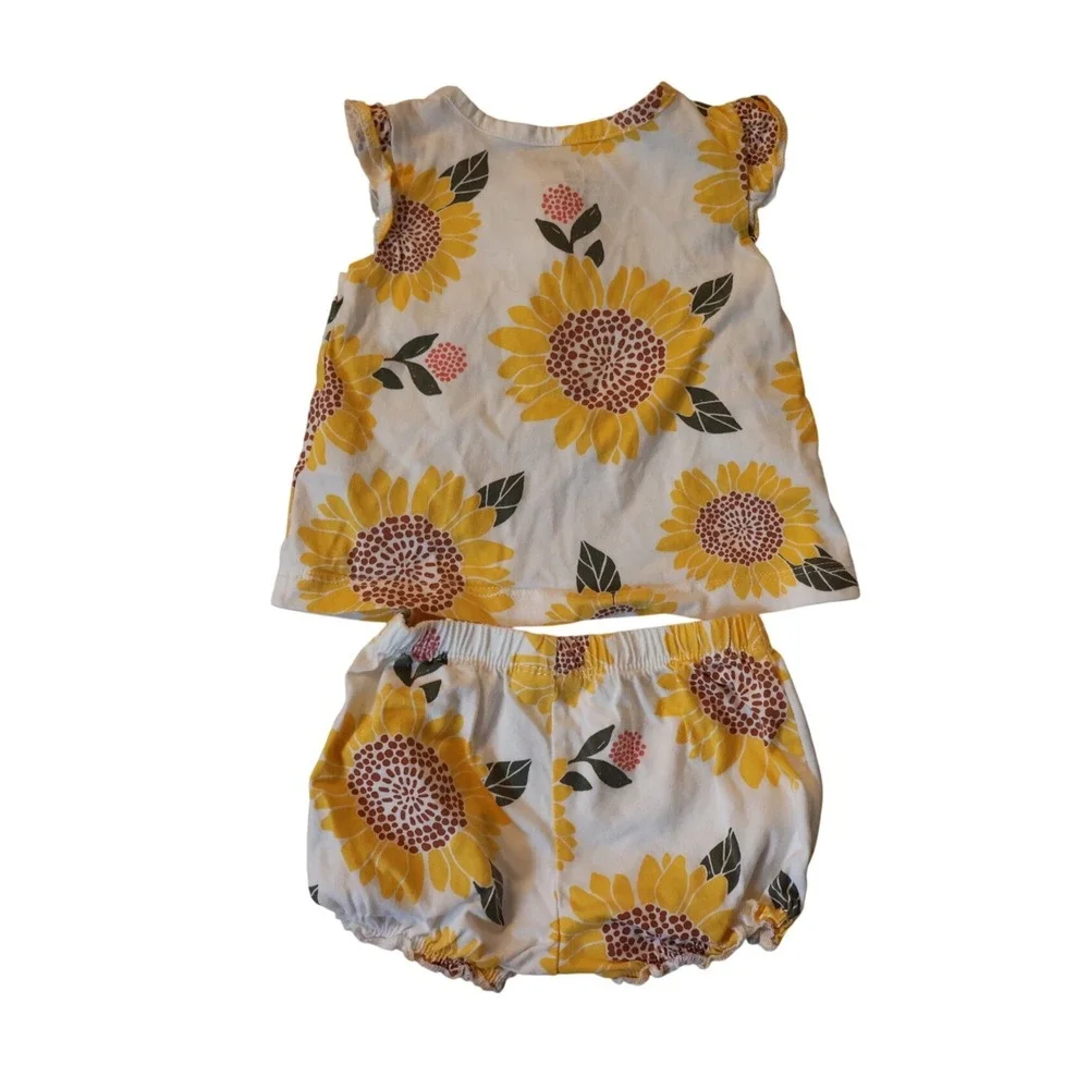 Carters Baby Girls Sunflower Print Flutter Sleeve Top and Bubble Shorts Set 3M